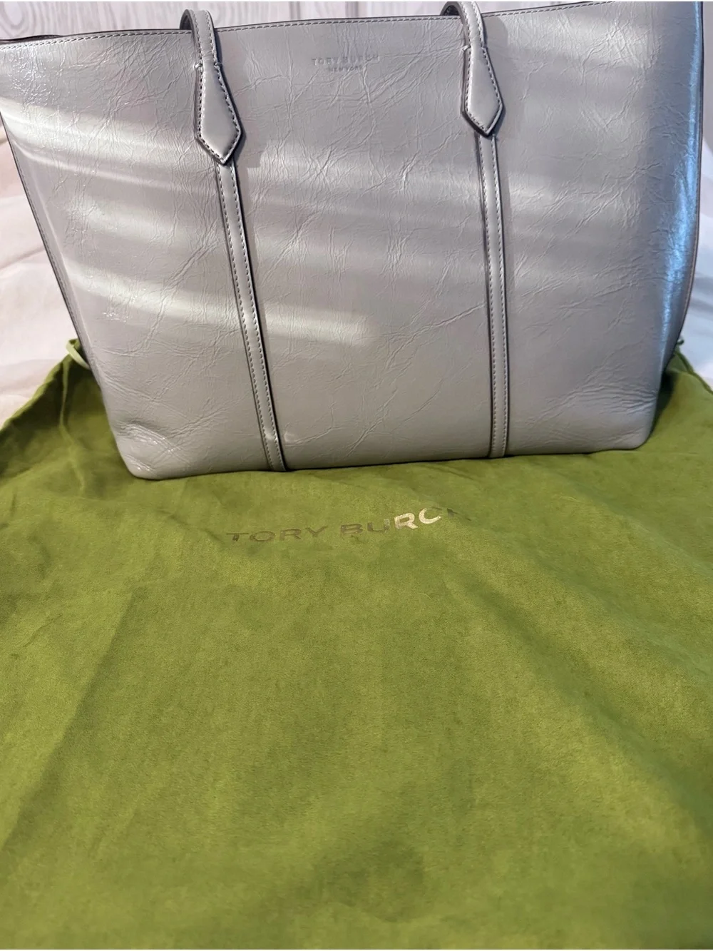 Tory Burch Light Gray Leather Tote